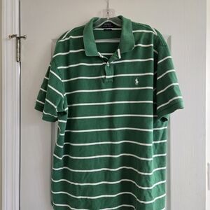 Men's Polo by Ralph Lauren Green Striped Collared Shirt. Size 2XL